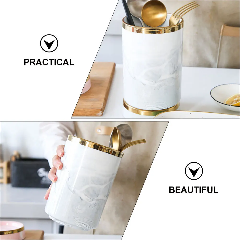 

Large Marble Print Chopsticks Holder Kitchen Tableware Storage Bucket with Scratch Resistant Surface Easy Clean Design
