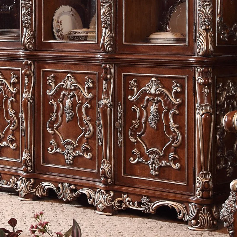 American three-door wine cabinet luxury solid wood wine cabinet French villa four-door wine cabinet