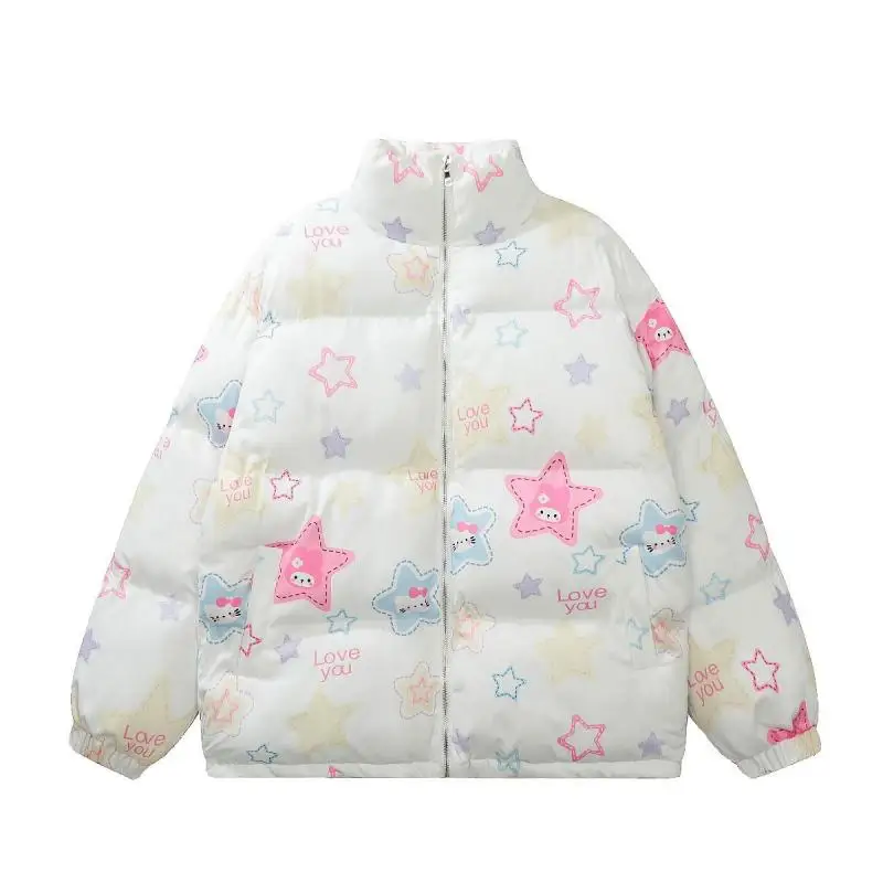 Sanrioed Hello Kittys Cute Star Padded Jacket Autumn Winter Fashion Clothes Y2K Women\'s Cotton Jacket Warm Thickened Zipper Tops