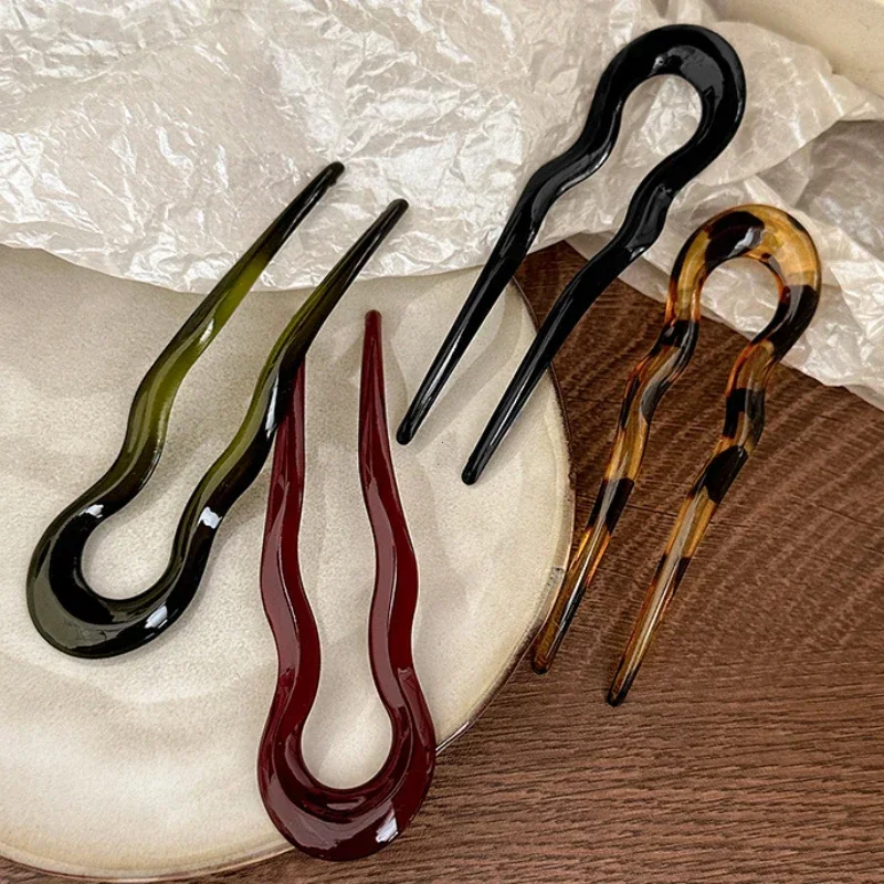 U-Shaped Hair Fork Fashion Tortoiseshell Acetate Hairpin Geometric Design Headwear Hair Sticks Women Girls Headband 2024 New