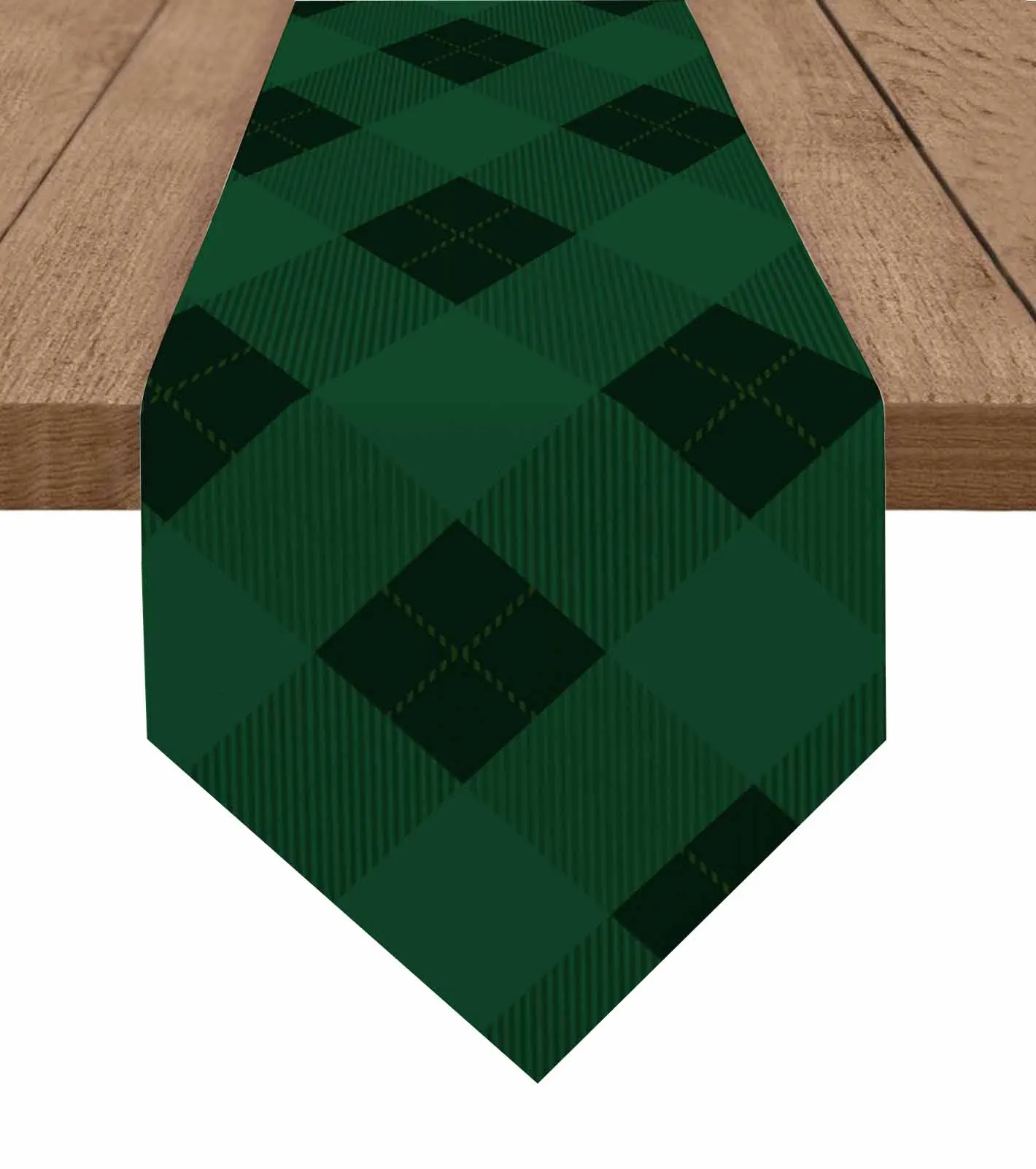 

Green Christmas Plaid Table Runner Cover Cotton Linen Wedding Table Decor Tablecloth Kitchen Decor