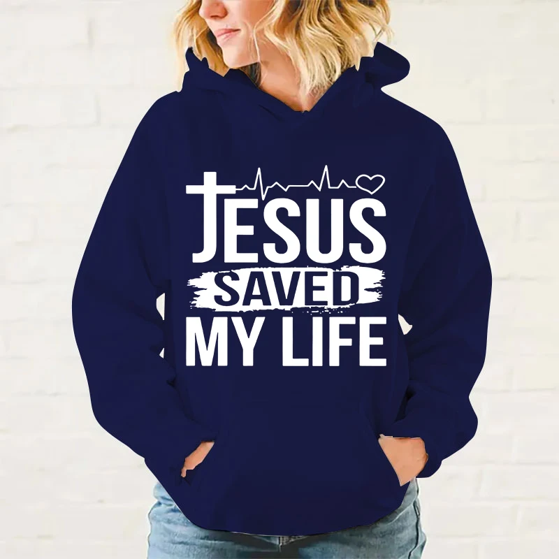 Moletom de manga comprida masculino e feminino, pulôver Jesus Salvou Minha Vida, moletom com capuz, tops casuais, personalidade na moda, quente