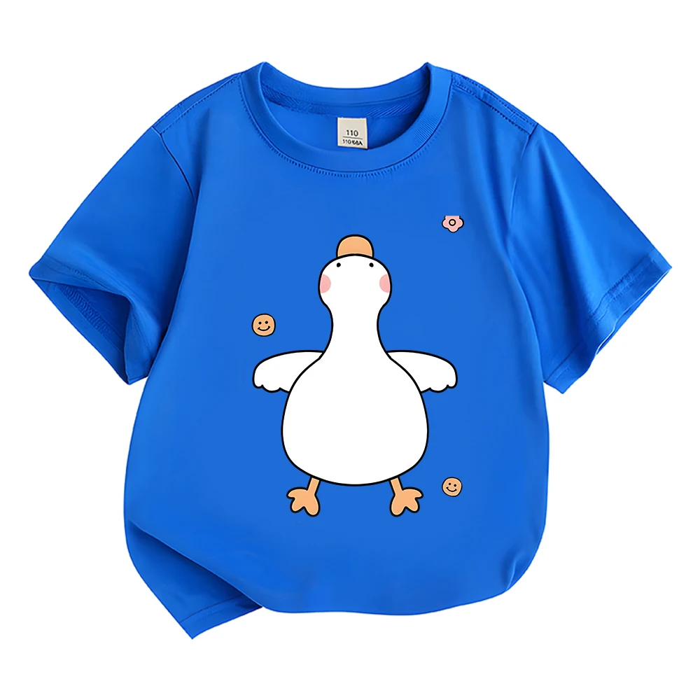 

Футболка с принтом животных Quack Duck Sticker, популярная хлопковая футболка для отдыха, Высококачественная футболка с круглым вырезом футболки, летний детский топ