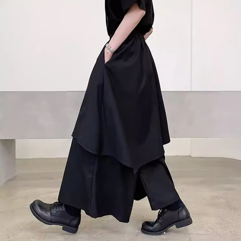 النساء التنانير السراويل اليابانية القوطية غير النظامية السراويل النساء عالية الخصر الأسود السراويل الطويلة التنانير الإناث مطوي التنانير النساء الملابس