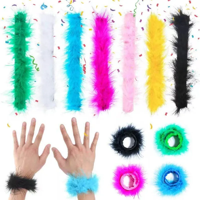 

Customized Colored Feather Hand Rings Macaron Latin Belly Dance Stage Performance Props Party Ball Bracelets Decoration Supplies