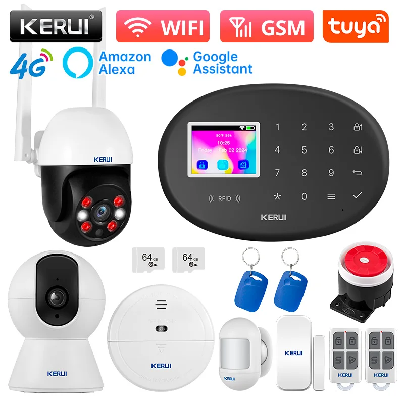 

KERUI Новая домашняя сигнализация с черной панелью W204, 4G/WIFI, охранная сигнализация хоста с детектором дыма, комплект противоворной сигнализации для домашнего сейфа