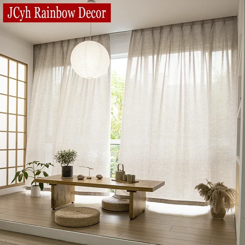 Japan Style Thick Sheer Curtains for the Living Room Semi Tulle Curtain for Windows Solid Cortina Ready-made Voile Privacy Decor