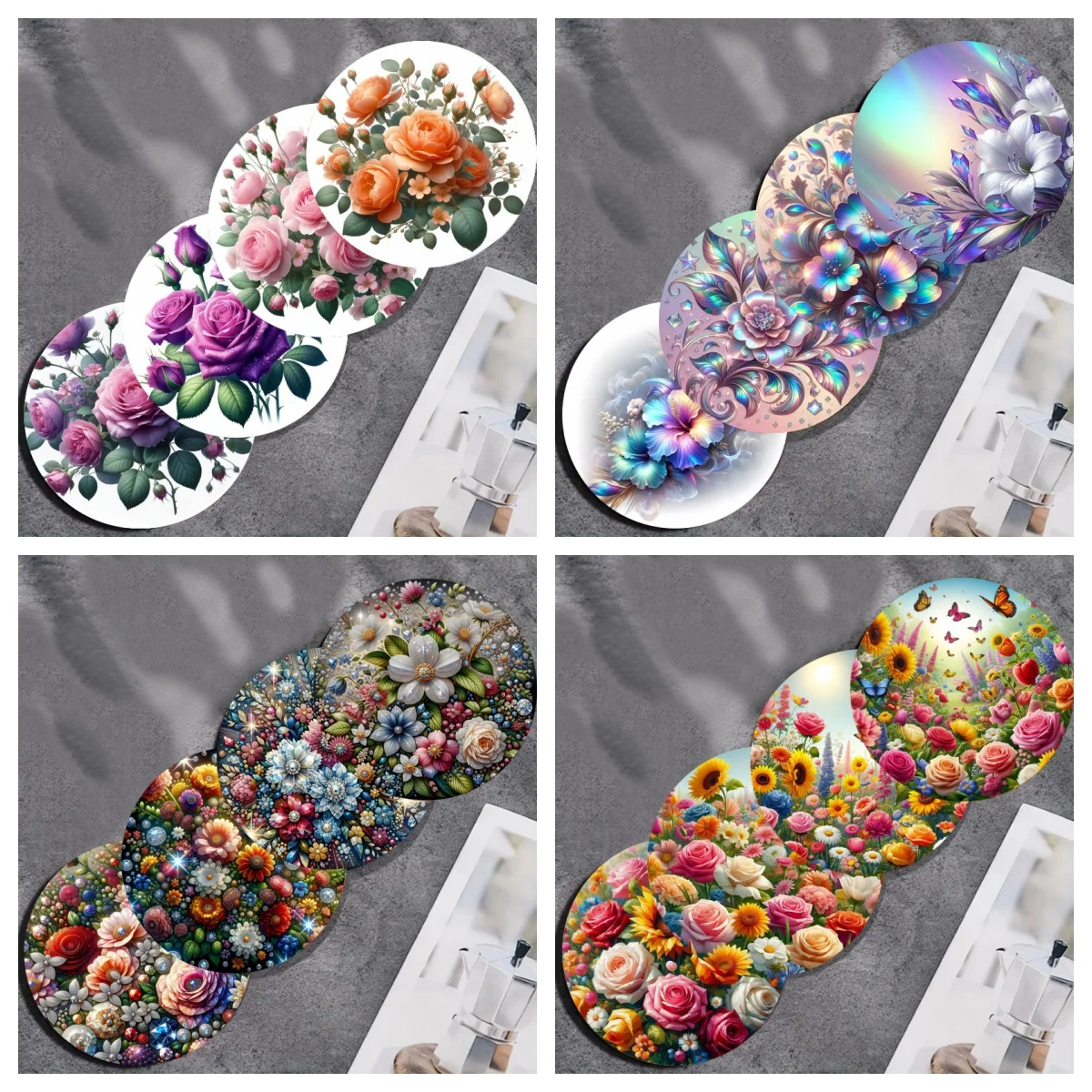 4 Stück/Set romantische Untersetzer für Blumenstraußkunst, rutschfeste Holzuntersetzer, geeignet für Wohnzimmer, Büros, Bars und Restaurants