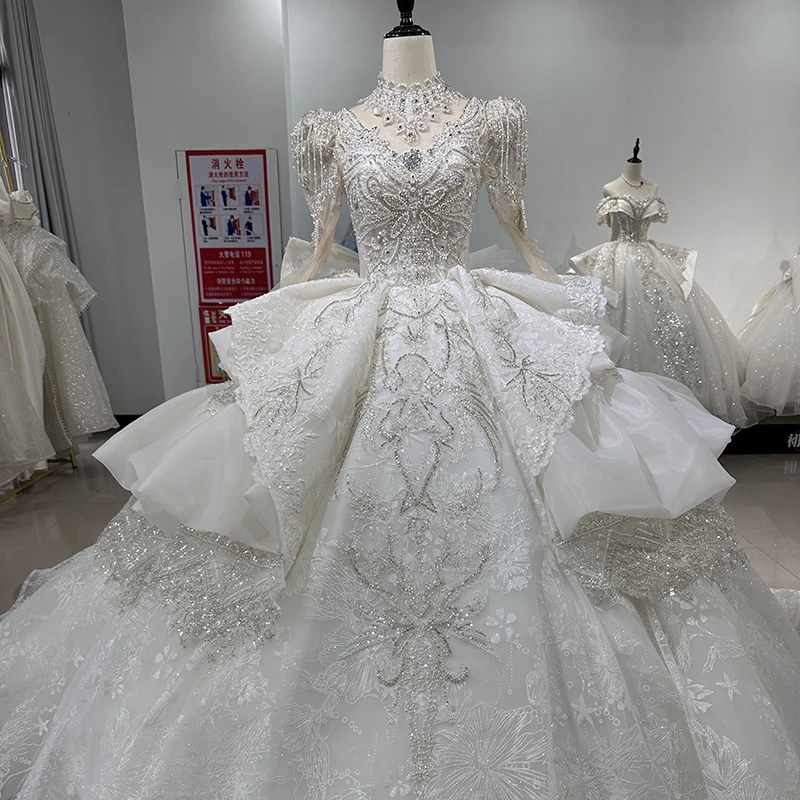 2025 Wedding Dress Minimalist Organza Ball Gown High Neck Empire Wedding Gown For Bride Pearls Lace Sequined Suknia Ślubna