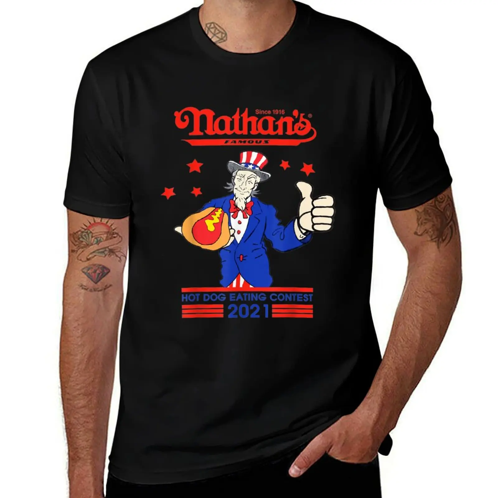 Joey-Chestnut-Nathans-Hot-Dog-Eating T-Shirt vintage graphic tee street wear Aesthetic clothing t shirt men 100℅ cotton