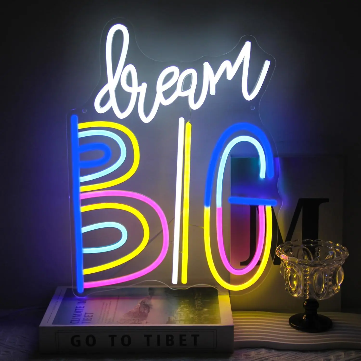 

Dream Big LED Neon Sign Colorful Letter Inspiring Quotes Motivational for Wall Decor for Bedroom Classroom Office Dorm Decor