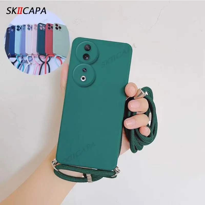 Für Huawei Honor 90 Lite Honor 90 Weiche Lanyard Crossbody Halskette Strap Cord Kette Abdeckung Für Honor 90 Pro Silikon Telefon Abdeckung