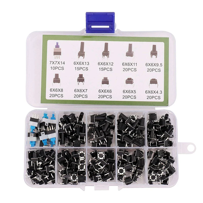 10 Kinds Values 180PCS Tactile Push Button Switch Micro-Trigger Mini Momentary Tact Assortment