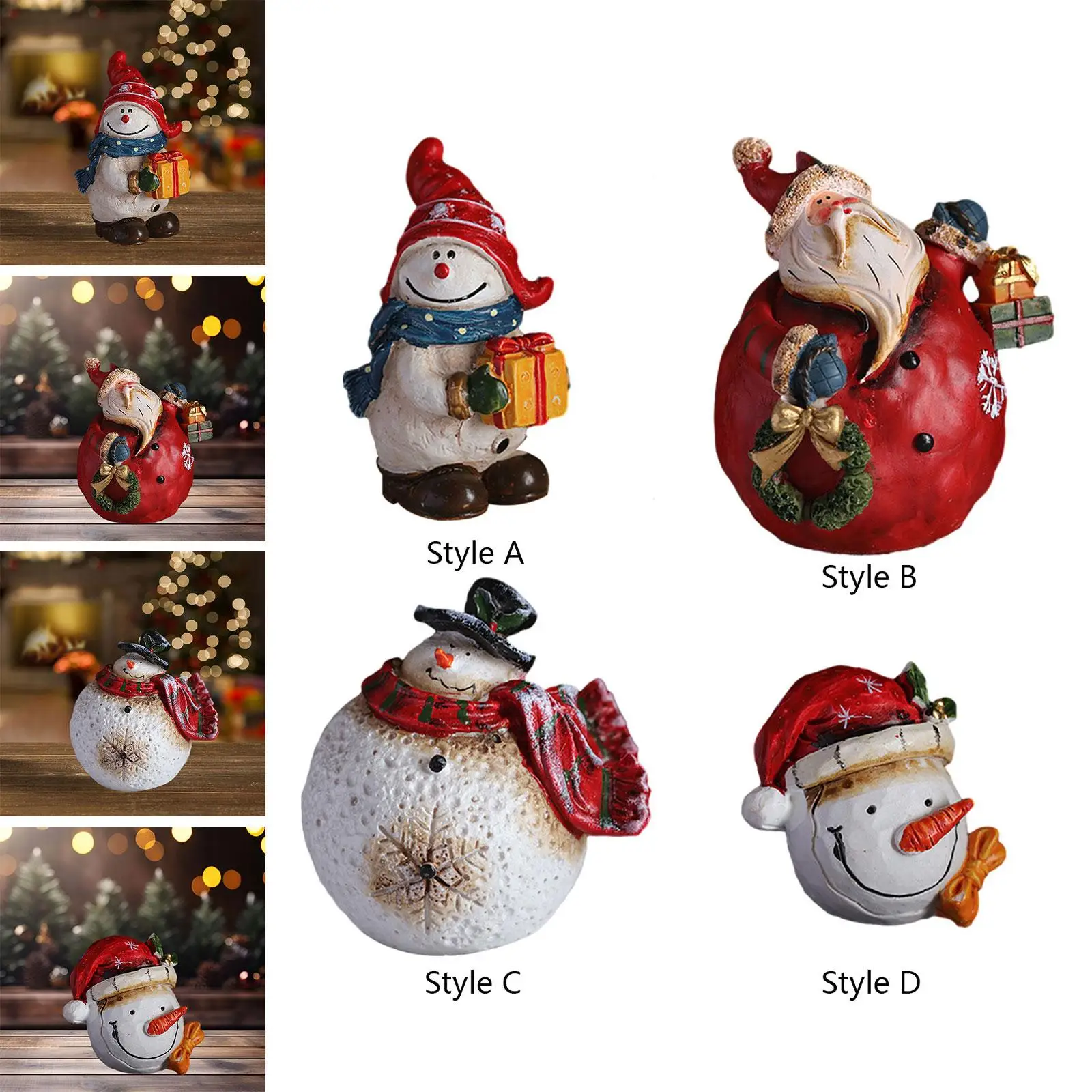 Hand Painted Resin Figurines Creative Xmas Sculpture Christmas Figurines Table Statues