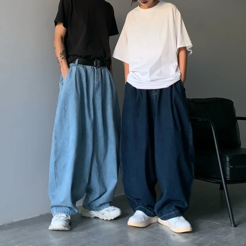 Japanese Loose-fitting Jeans Men Women Summer Casual Wide-leg Straight-leg Trousers Hip Hop Couple High Harajuku Pants Unisex