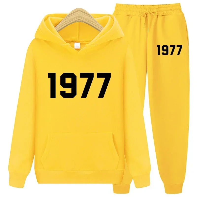 1977 Hoodie Two-piece Hoodie Suit for Men Cycling and Running Unisex Tracksuit + Trousers for Couples