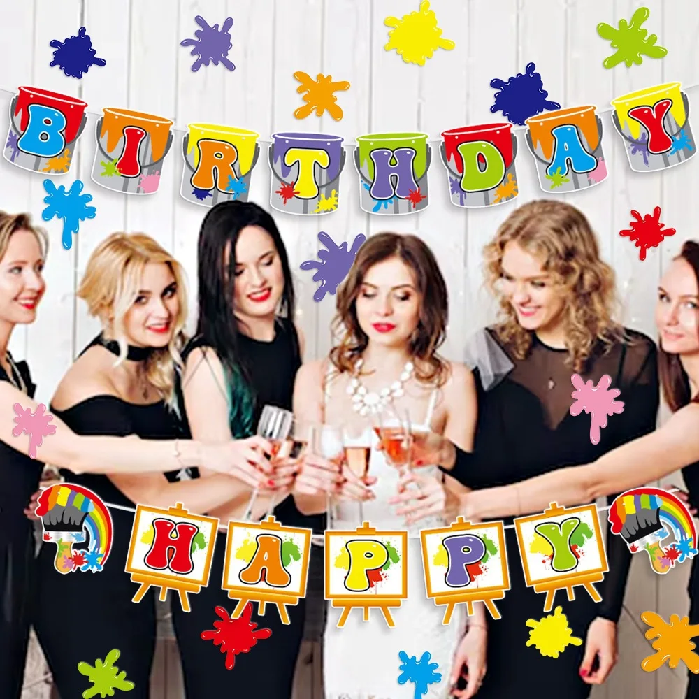 

Art Party Decorations Balloon Banner Spiral Straw Keychain Plastic Tablecloths Paint Art Lovers Paint Party Celebration Decor