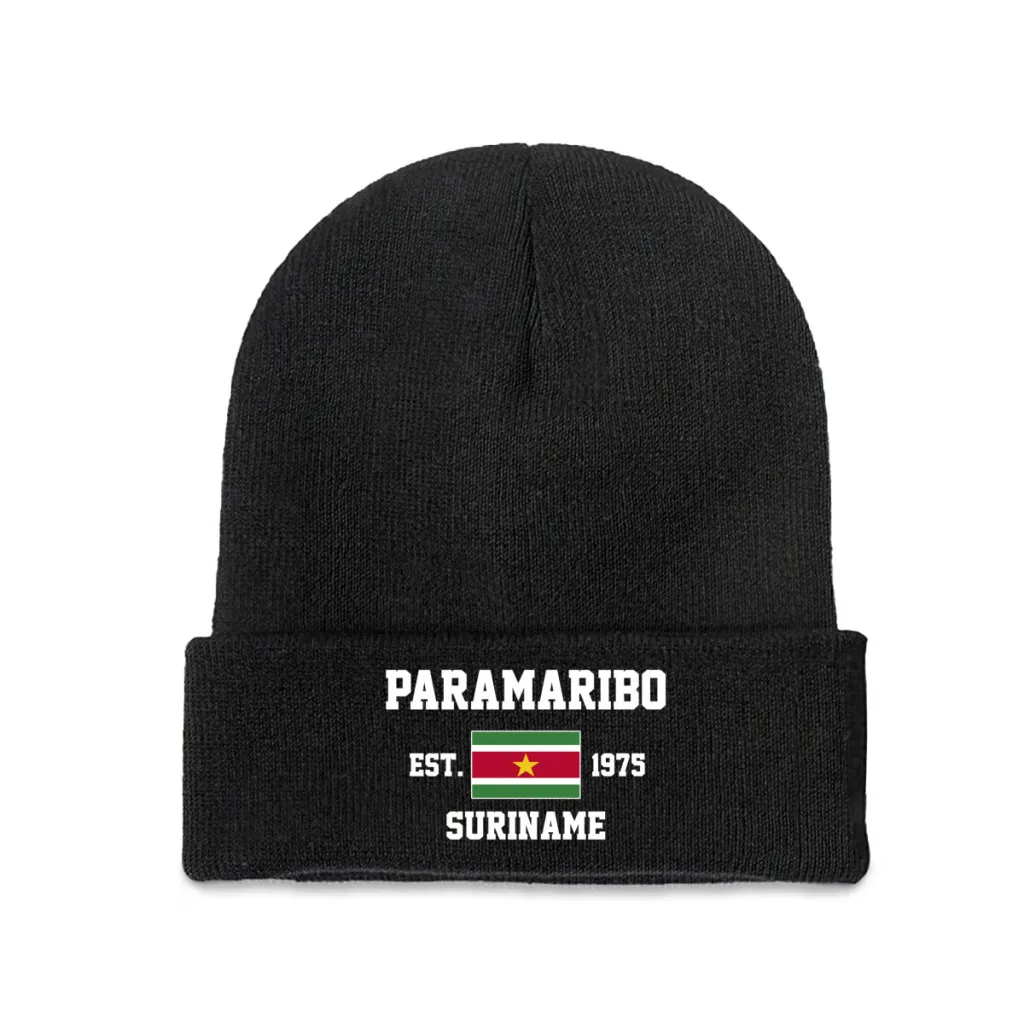 Suriname EST.1975 Paramaribo Capital Men Women Unisex Knitted Hat Winter Autumn Print Beanie Cap Warm Bonnet