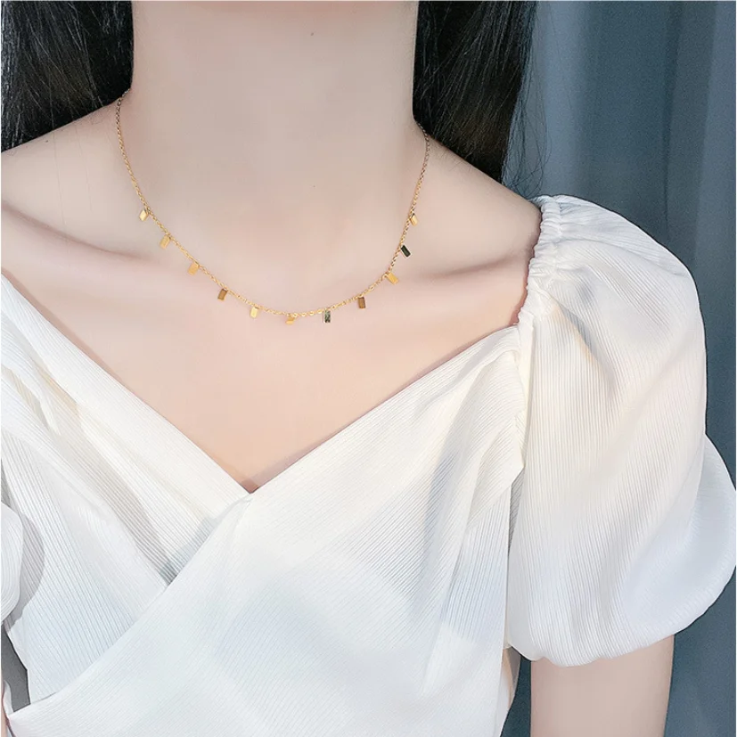 316L Stainless Steel New Fashion Upscale Jewelry Geometric Square Tassel Charms Chain Choker Necklaces & Pendants For Women