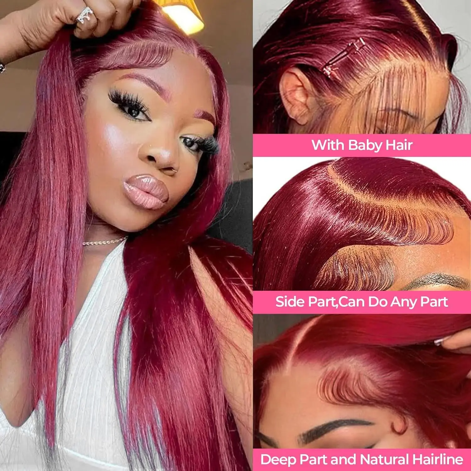 Burgundy 99J Lace Front Wig 13x4 13x6 HD Lace Frontal Wig Human Hair Pre Plucked Straight Red Colored Wig 4x4 5x5 Closure Wig image 2