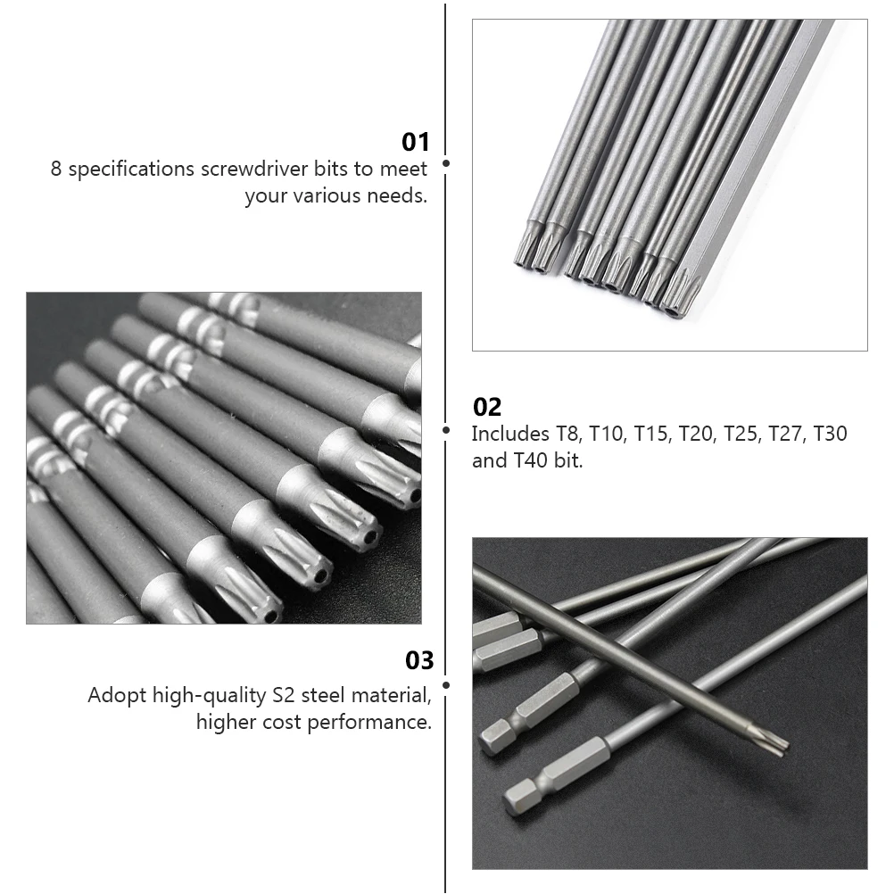 

8pcs Bit Set -T40 S2 Steel Screwdriver Bit Set 150Mm Tamper Proof Screwdriver Kit Reusable Hand Tool
