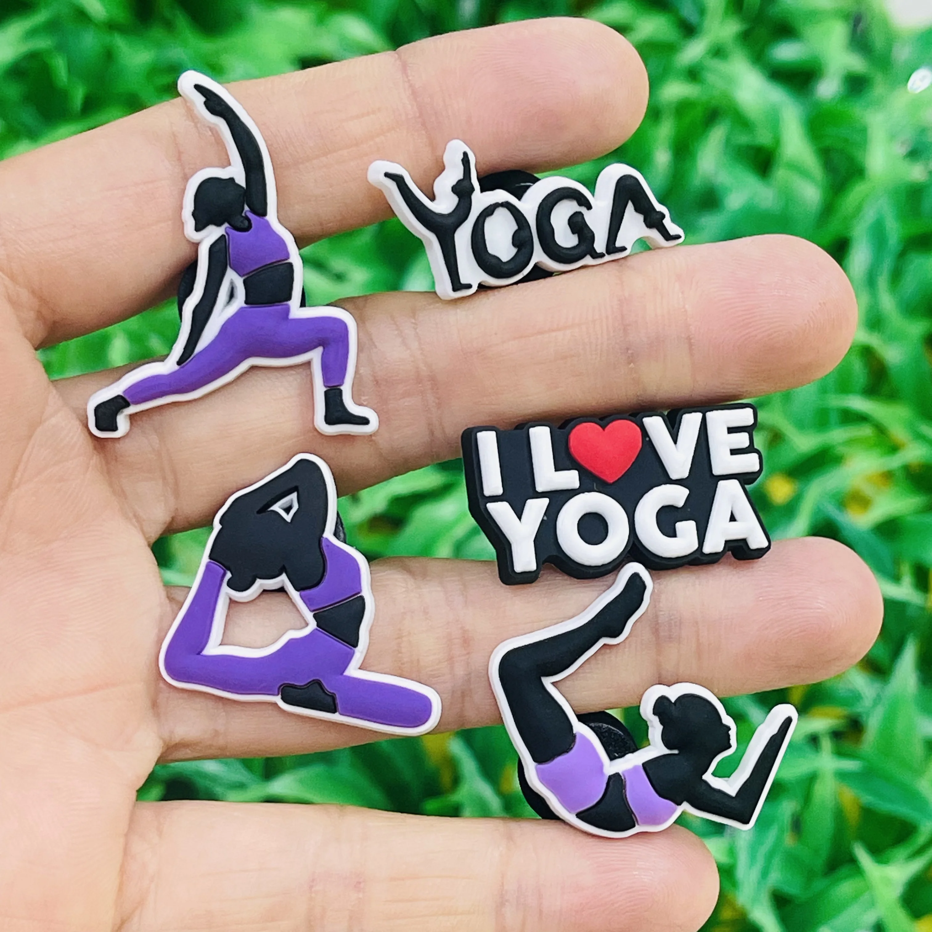 New Arrival 1-100pcs Sports Series Love Yoga PVC Shoe Charms Clogs Pins Accessories Shoes Buckle Decorations Children Party Gift