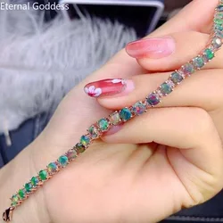 Natural Black Opal Stone Bracelet Link Bracelet 925 Silver Fine Strand Tennis Bracelets Jewelry Female tennis bracelet jewelry