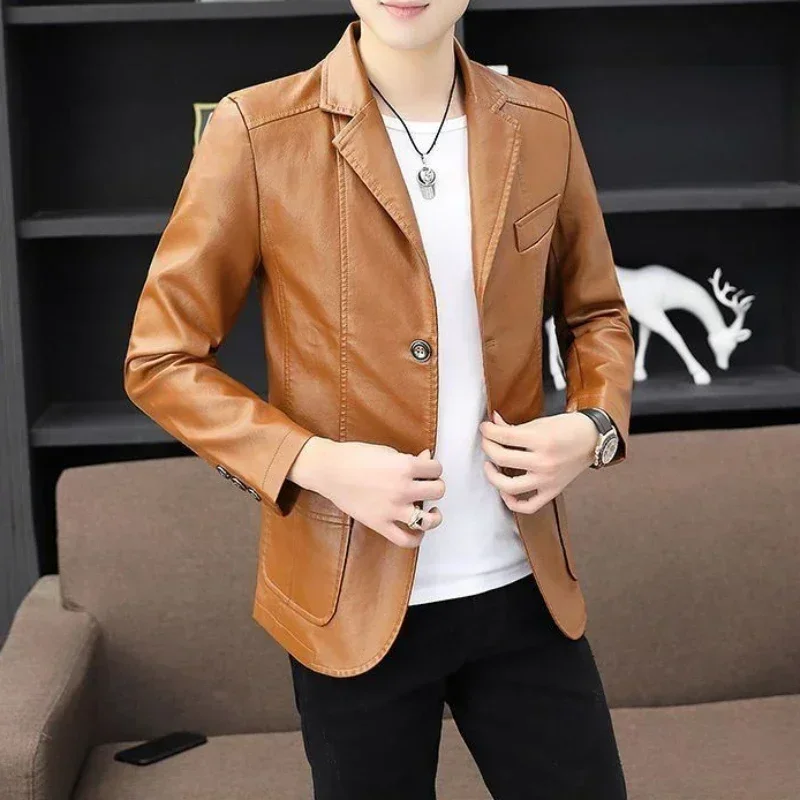 Business Man Suits and Blazers Leather Coats Single Breasted Jacket for Men Dress Jackets Summer Spring Clothes Elegant New In