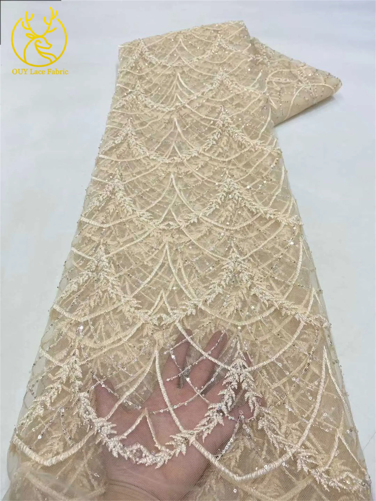 卸売ロイヤルブルーアフリカ手作りビーズメッシュレース生地2025高品質フランス刺繍チュールレースイブニングガウン用