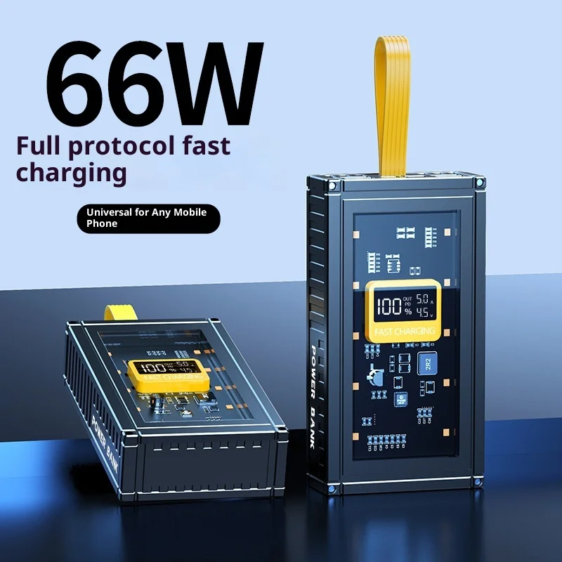 ميكا شفافة شحن سريع حاوية شاشة ديجيتال قوة البنك 20,000 مللي أمبير سعة كبيرة جدًا مصدر طاقة متنقل