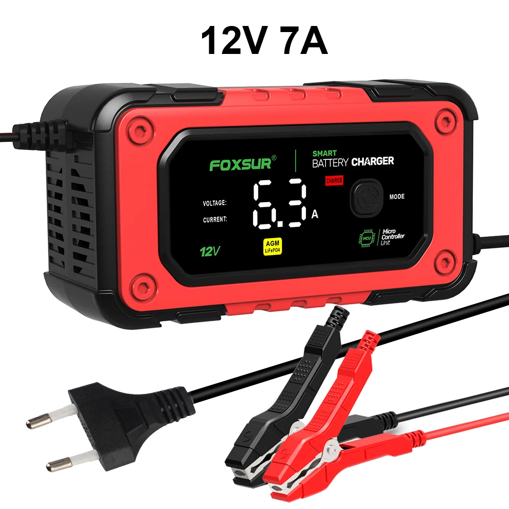 

EU Plug Intelligent Repair Motorcycle Charger Car Battery Charger lead Acid LiFe PO4 Battery 12V 7A