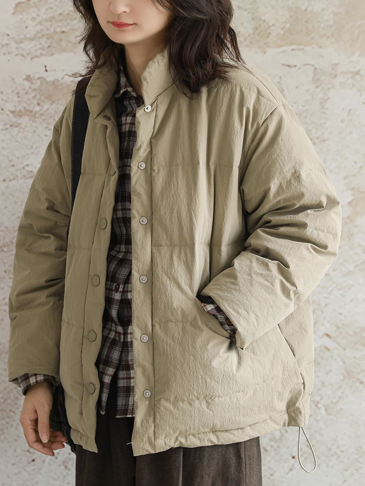 

Warmth 95 Goose down Puffer Jaet Women's Loose Fit Stand Collar ort i Color Outerwear Winter Cozy Goose Feather Coat