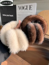 Mink Fur Earmuffs para mulheres e meninas, proteção auricular, quente, 100% real, natural, ao ar livre, moda, luxo, inverno