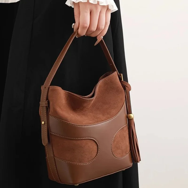 

Retro matte bucket bag for women summer trendy simple pu leather commuting handbag casual design single-shoulder crossbody bag