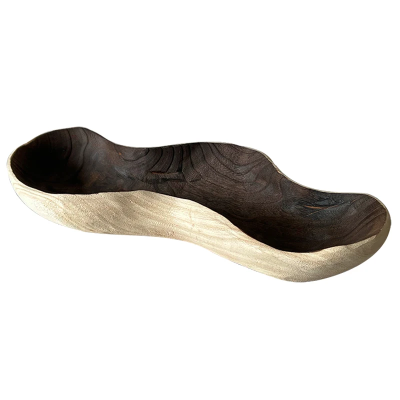 

Wabi-Sabi Wooden Fruit Tray, Solid Wood Snack Plate, Minimalist Vintage Nut Dish, Rustic Decorative Table Organizer