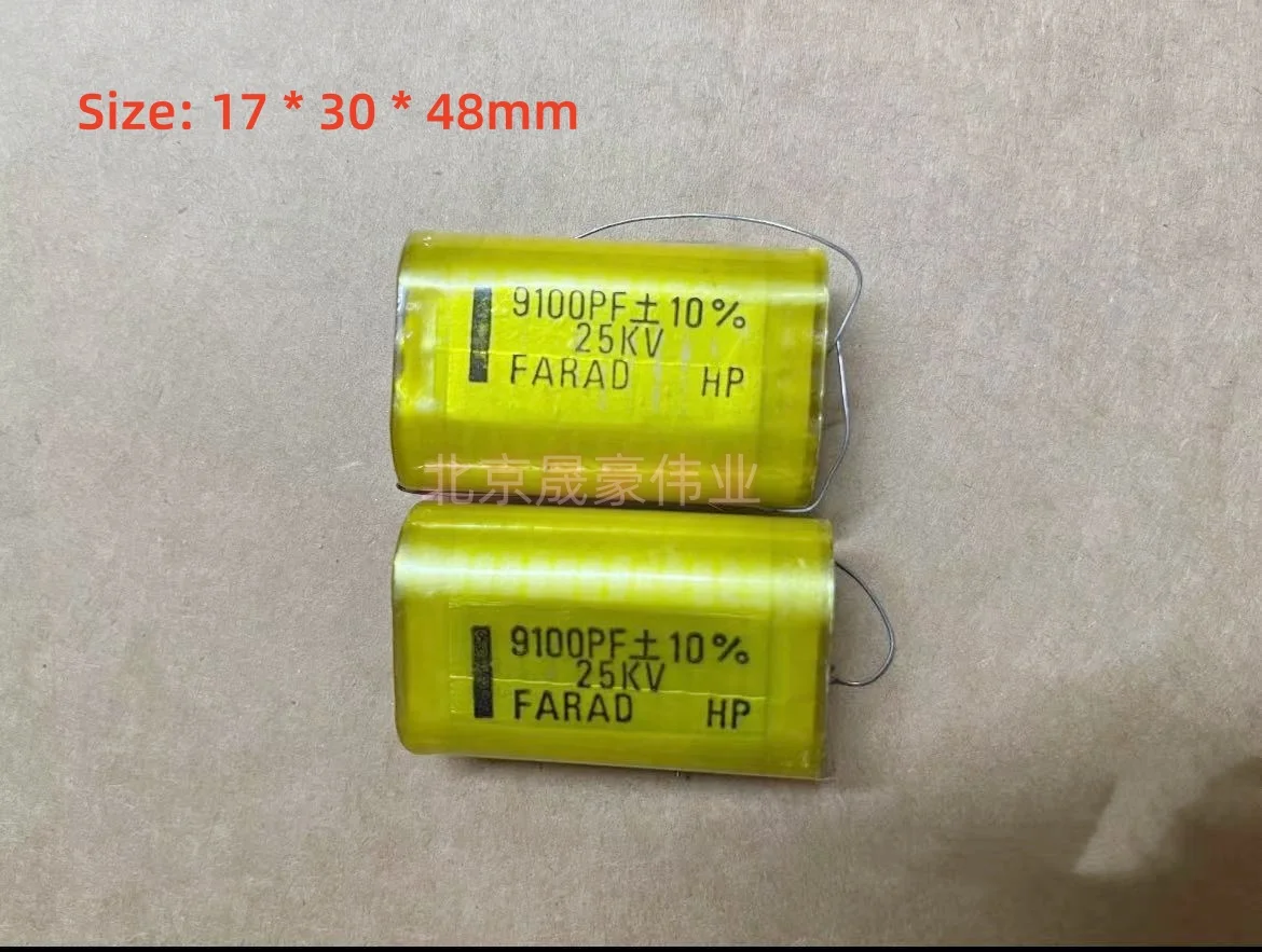 2pcs  FARAD 25KV9100PF Axial Polystyrene Film High Voltage Capacitor 912K 9.1NF2500V