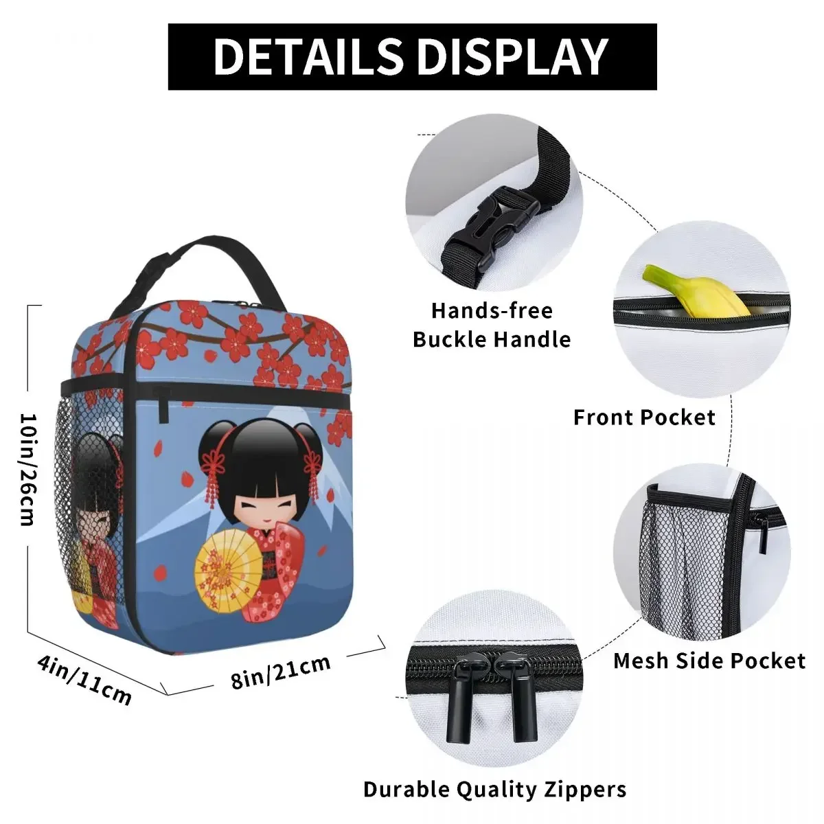 Insulated Lunch Boxes Red Sakura Kokeshi Doll Merch Cute Geisha Girl Storage Food Box Y2K Cooler Thermal Bento Box For School