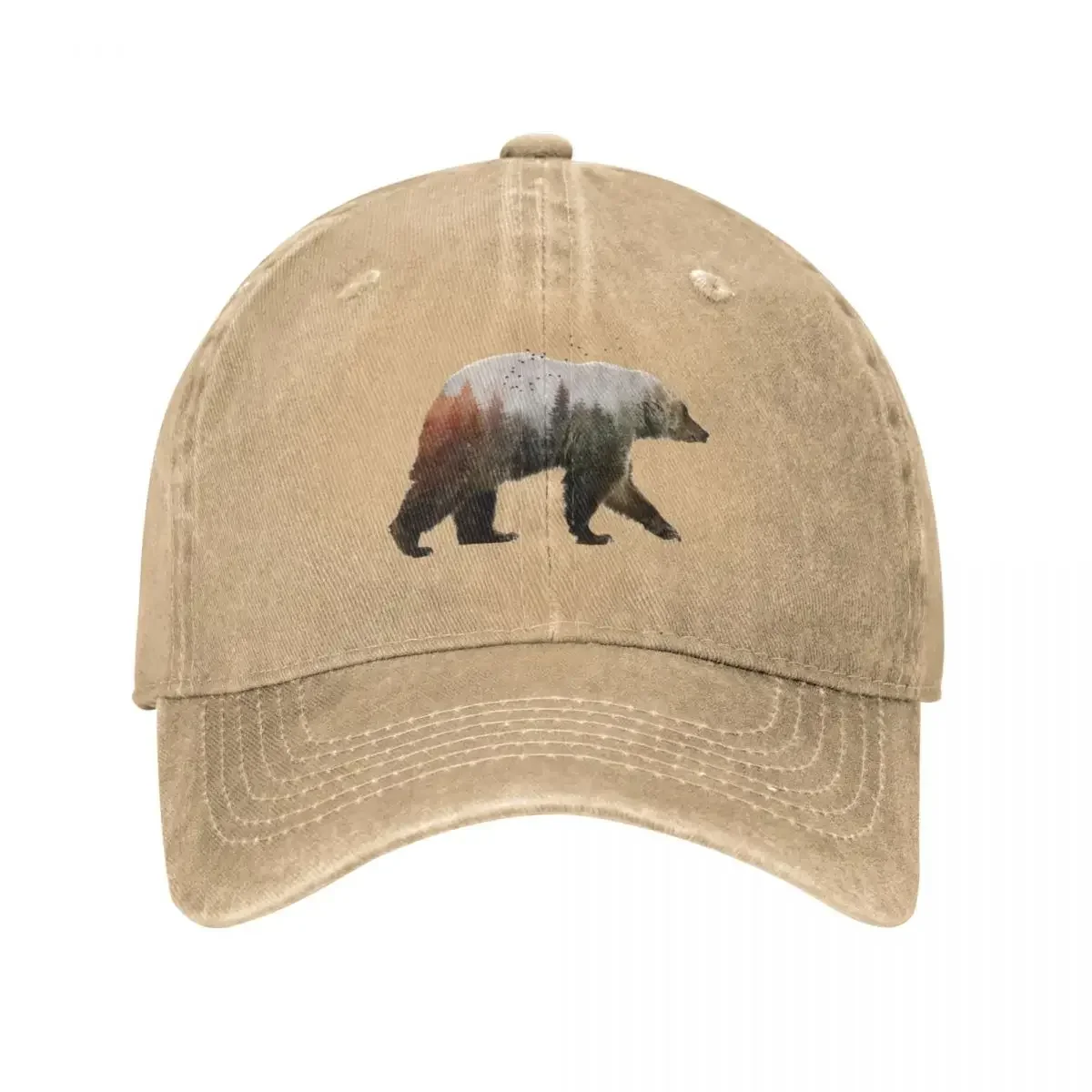 Forest Bear Baseball Cap Cute Animal Outdoor Sport Breathable Washed Trucker Hat Unisex Stylish Design Washed