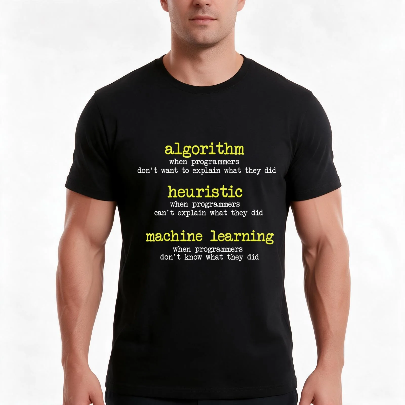 T-shirt amusant pour programmeurs, avec un motif sur le thème des algorithmes, des méthodes heuristiques et de l’apprentissage automatique, t-shirt décontracté en coton pour l’été, haut ample de style streetwear, 100 % coton.