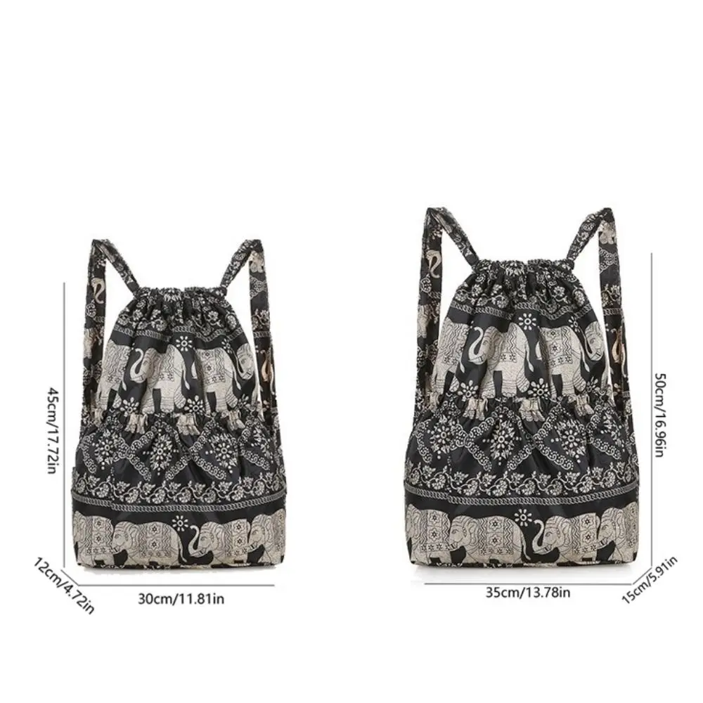 Large Capacity Flower Printing Backpack Shoulder Bag Elephant Drawstring Bag Solid Color Beach Bag Ethnic Style Handbag