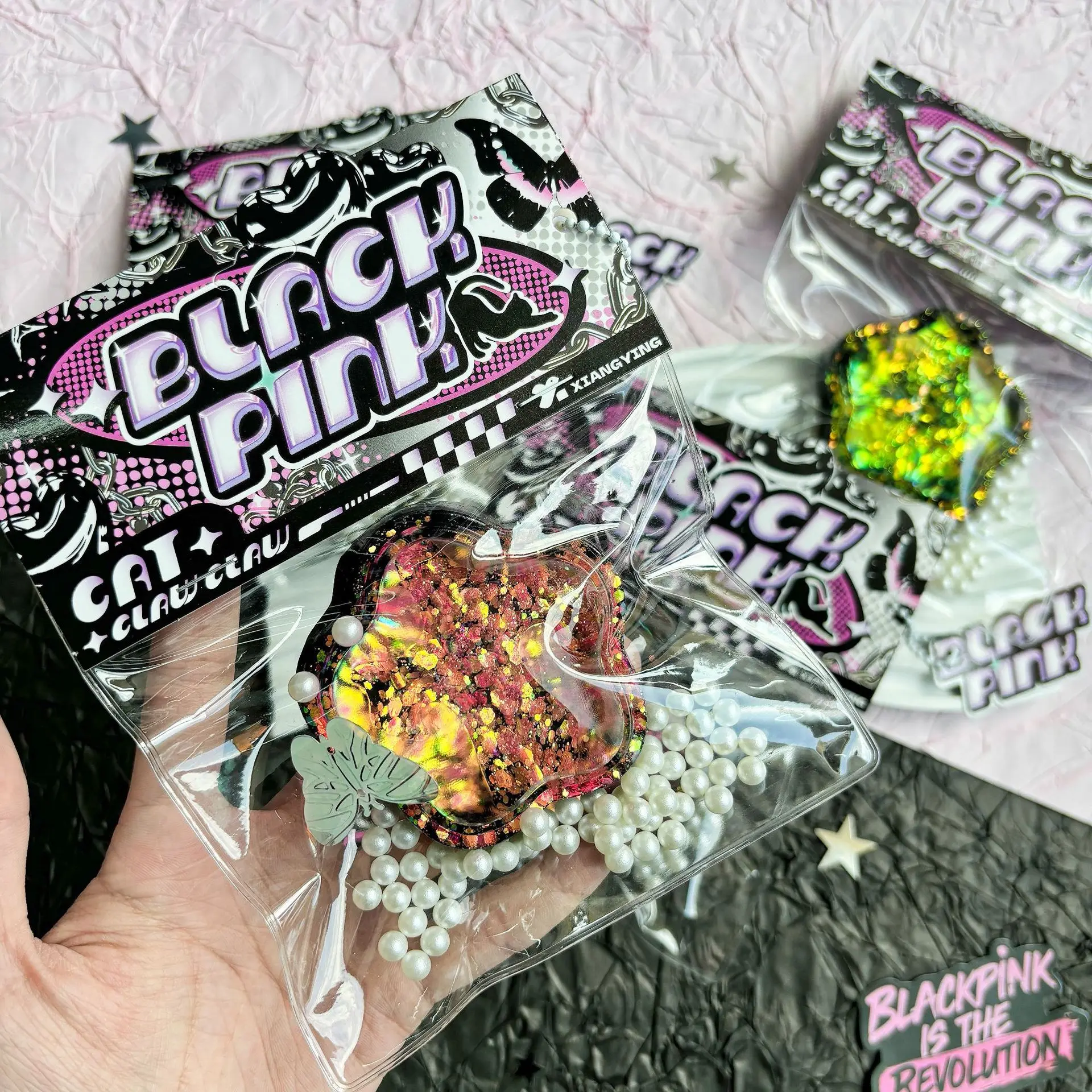 Seria Dark Style Crystal Sequin Glitter Star Cat Claw Antistress Fidget Toys Squish Tapa Foot Zabawki sensoryczne dla dorosłych Zabawki dla dzieci Prezent