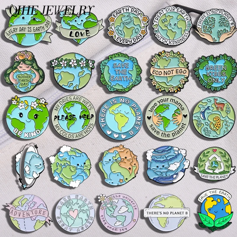 Protect Earth Environment Series Enamel Pins Funny Green Earth Day Brooches Lapel Badges Jewelry Accessories Environmentalists