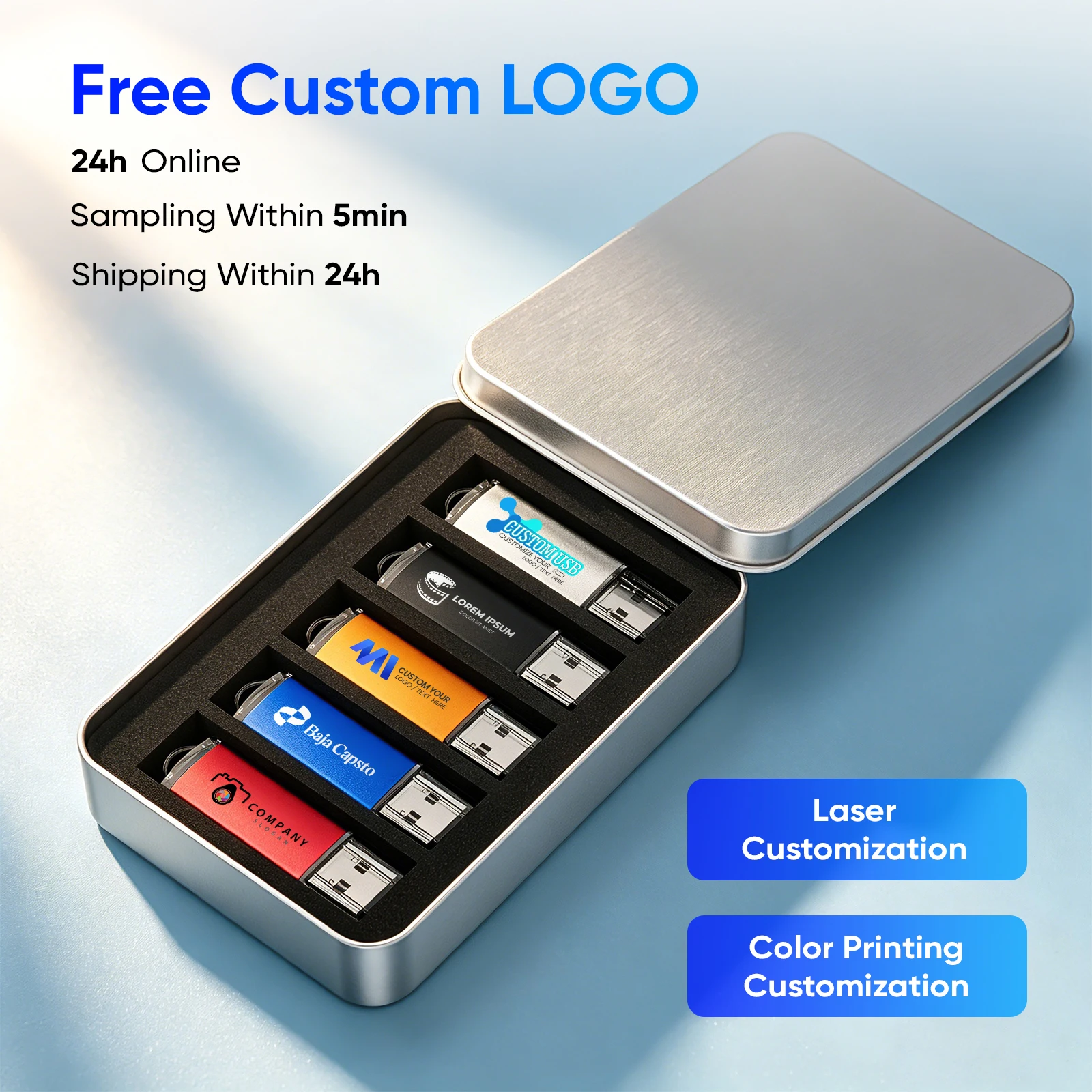 5PCS 10PCS USB 3.0 Flash Drive 128GB Free Custom Logo Pen Drive 64GB Wholesale Pendrive 32GB Metal Box USB3.0 Memory Stick 16GB