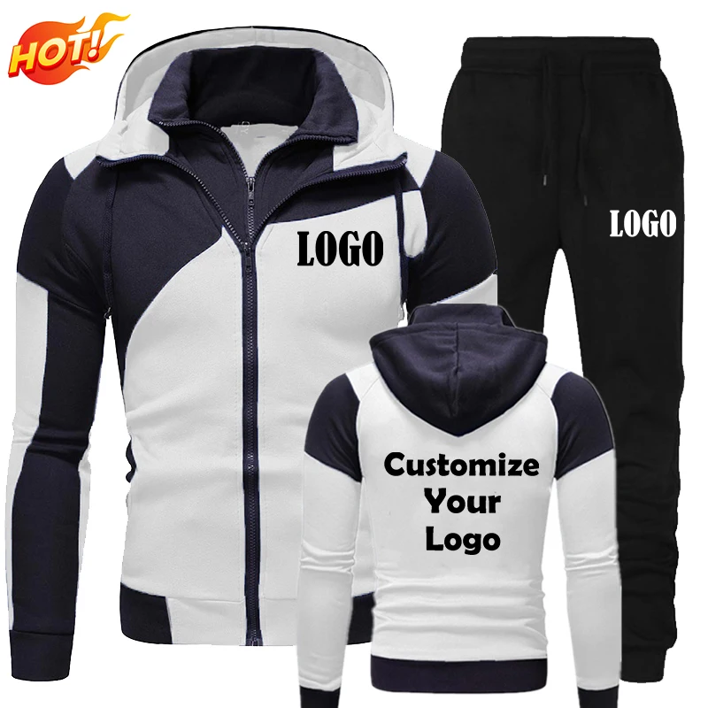 Customized Men's Fashion Zipper Jacket and Sweatpants Tracksuit Pullover Hoodie Jogging Suits Men's Hooded Sweatshirt and Pants