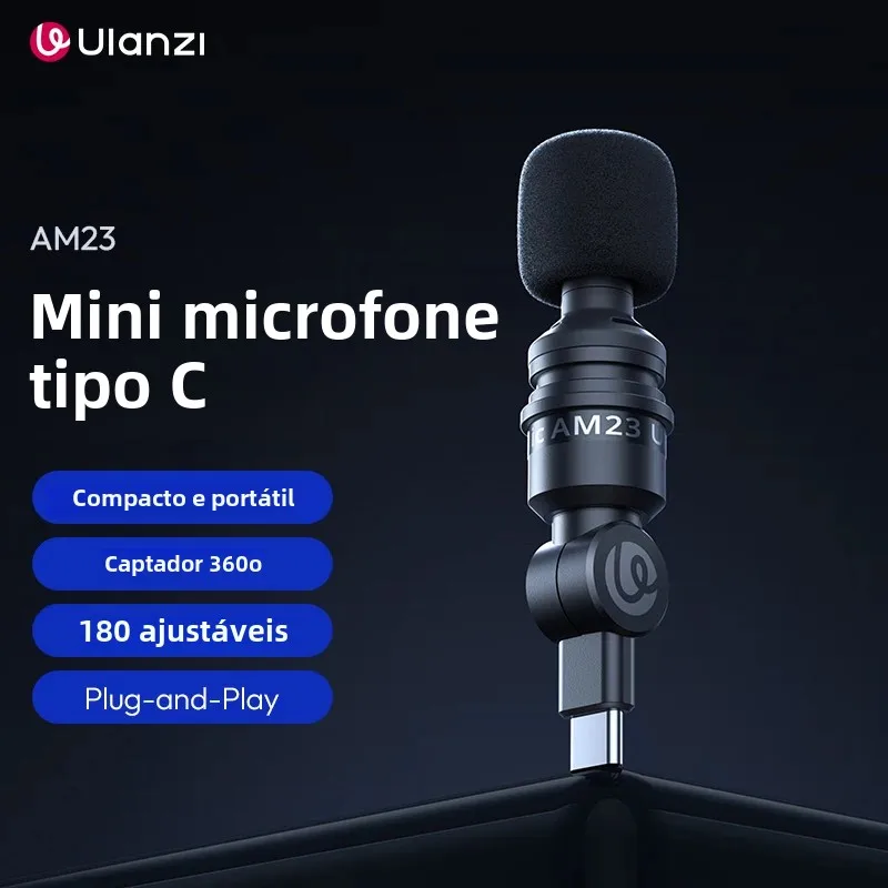 Ulanzi AM23 Mini 360 °   Microfone captador com microfone plug and play tipo C para smartphone DJI Action Laptop Gravação de vídeo Vlog Live