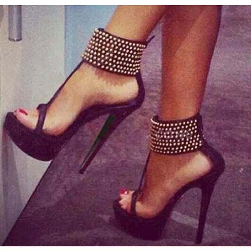 

Summer Hot Small Stud Ankle Buckle Ladies Sexy High Heels High Platform Fashion T-Strap Women Sandals Suede Leather Female Shoes