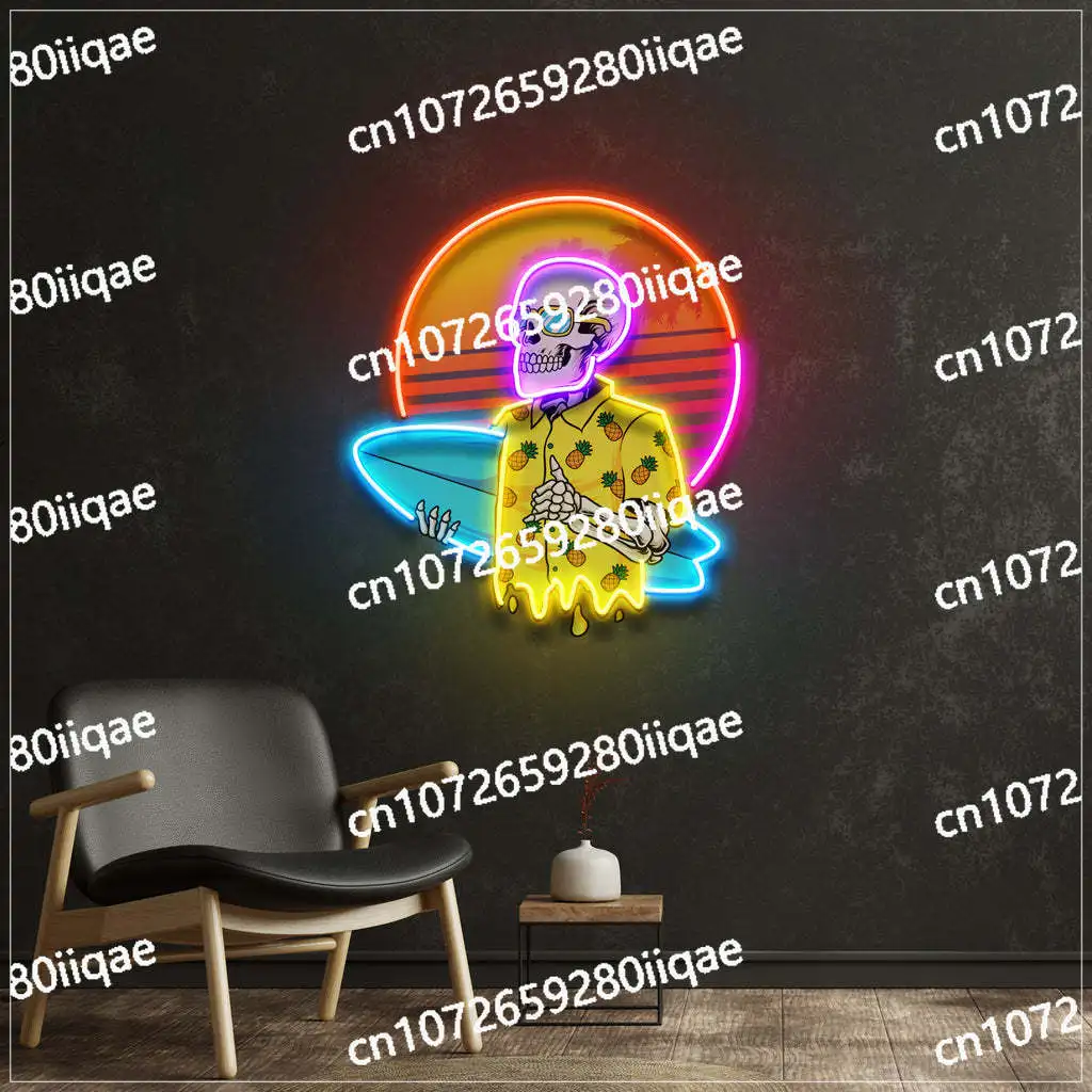 الصيف الجمجمة النيون جدار ديكور فني بار البيرة نادي الأشعة فوق البنفسجية طباعة تسجيل أنيمي غرفة نوم النيون للمراهقين لعبة غرفة تسجيل هدية شخصية #2