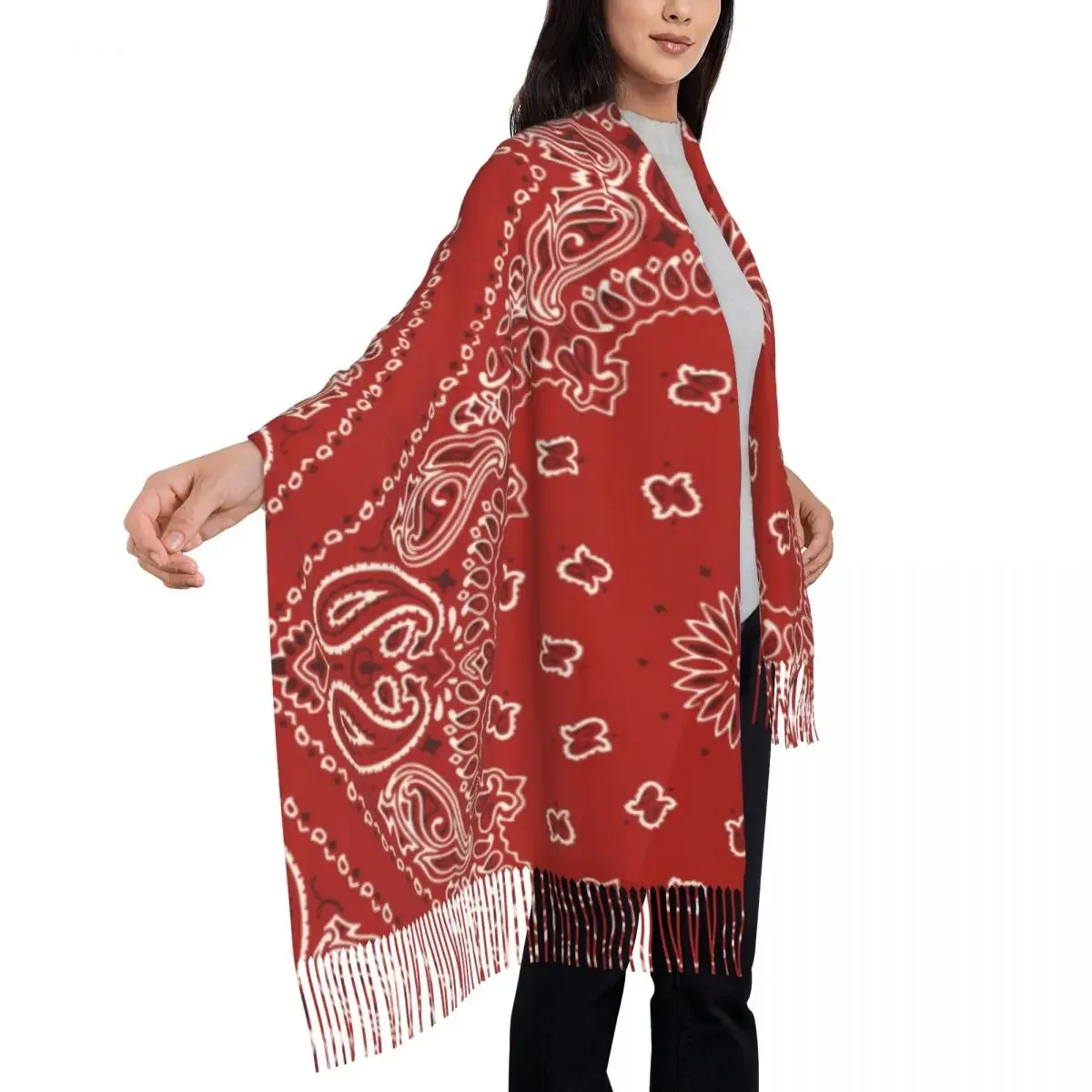 Bufanda de borla de estilo Cachemira para mujer, Bandana roja fresca de lujo, chal cálido para mujer, invierno y otoño