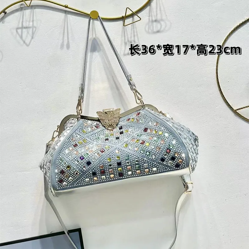 Designer New butterfly buckle cowboy color diamond braid hot diamond fashion Shoulder Crossbody Butterfly Clip Luxury Bag