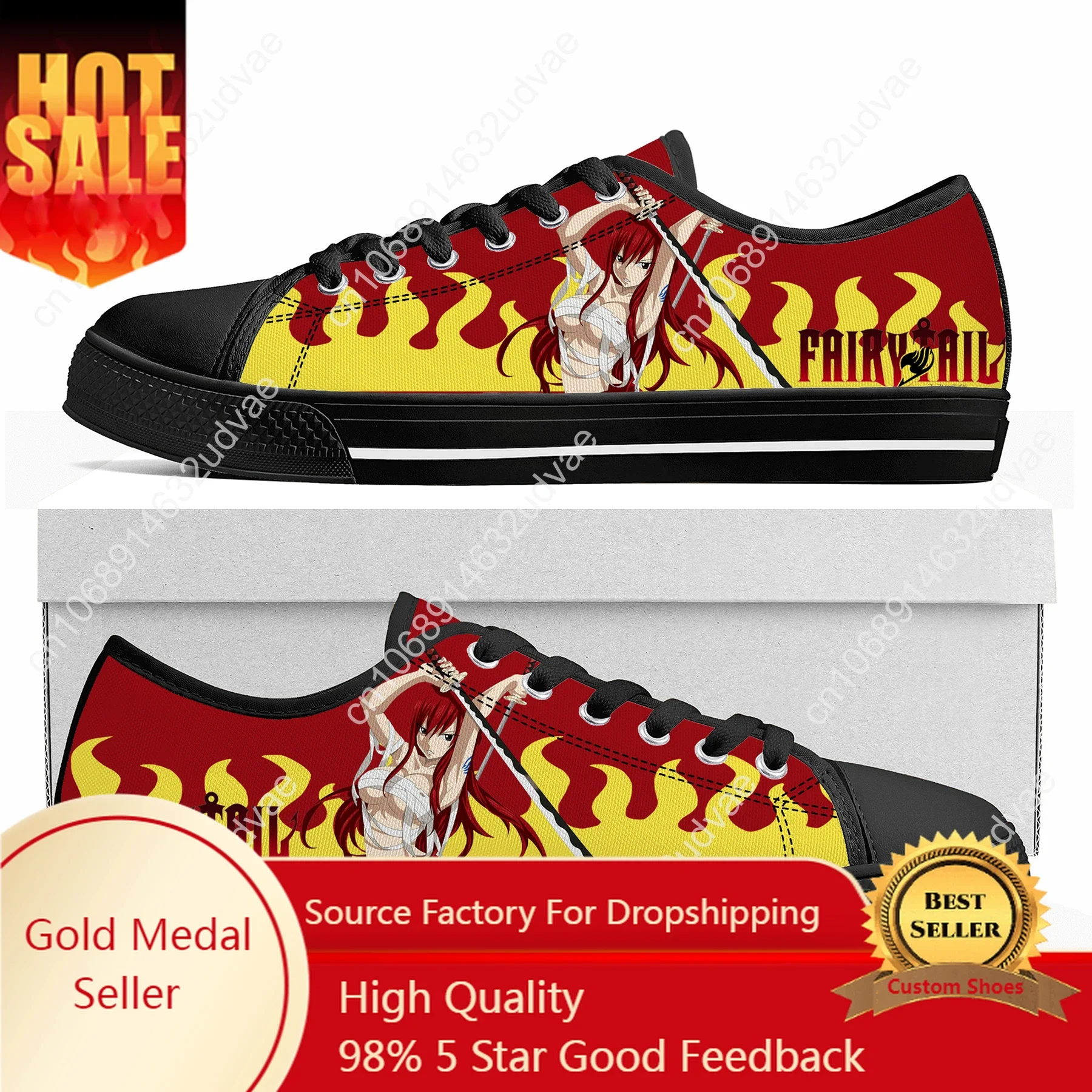 

Manga Erza Scarlet Anime F-Fairy T-Tail Low Top Sneakers Men Women Teenager High Quality Canvas Sneaker Couple Shoes Custom Shoe